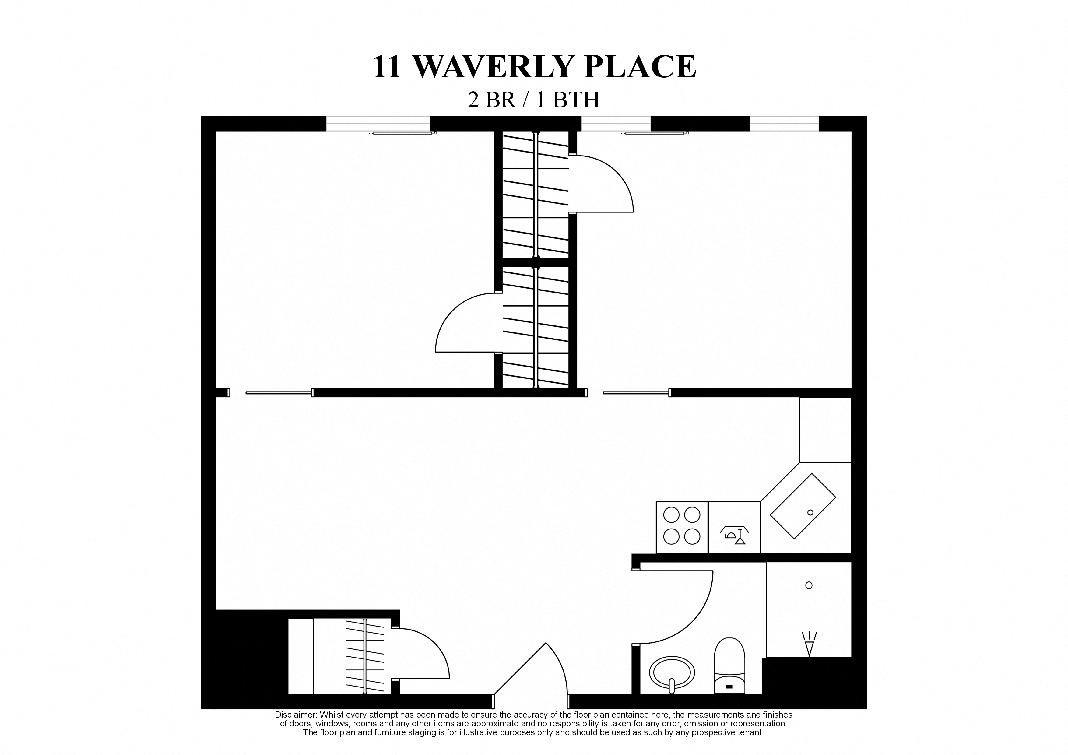 Floor plan for 2 beds, 1 bath, 600 sqft